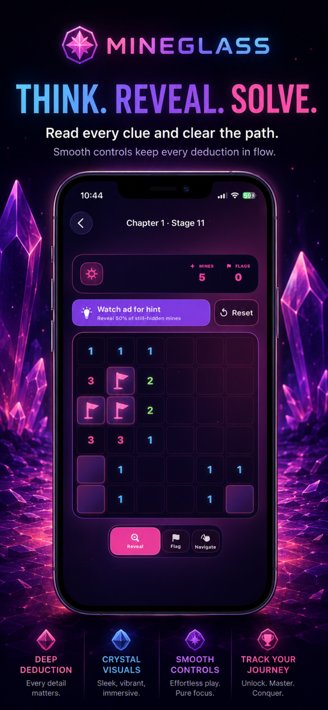 A Mineglass Journey puzzle with crystal visuals